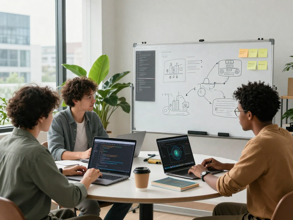 Team collaborating on Juicy ai projects in a modern workspace.