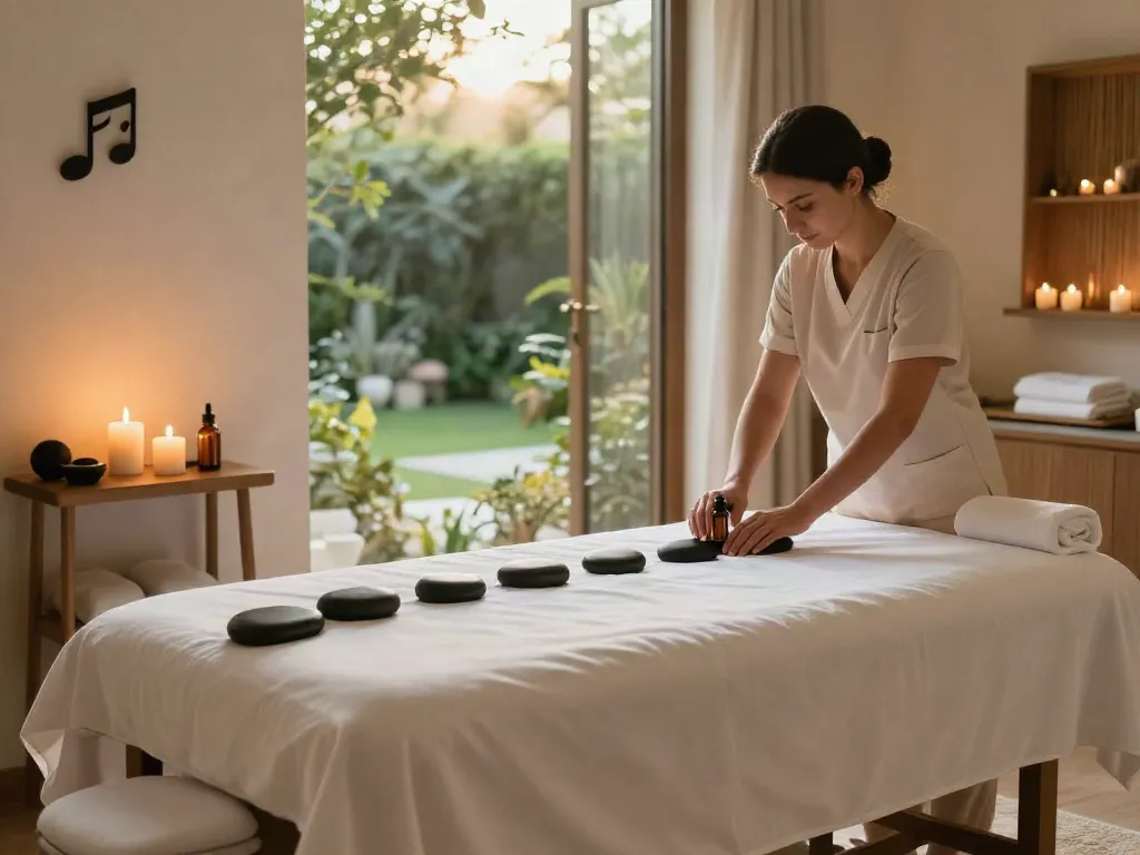 Experience a relaxing עיסוי אירוטי בירושלים in a calming spa atmosphere with soft lighting and lush garden views.